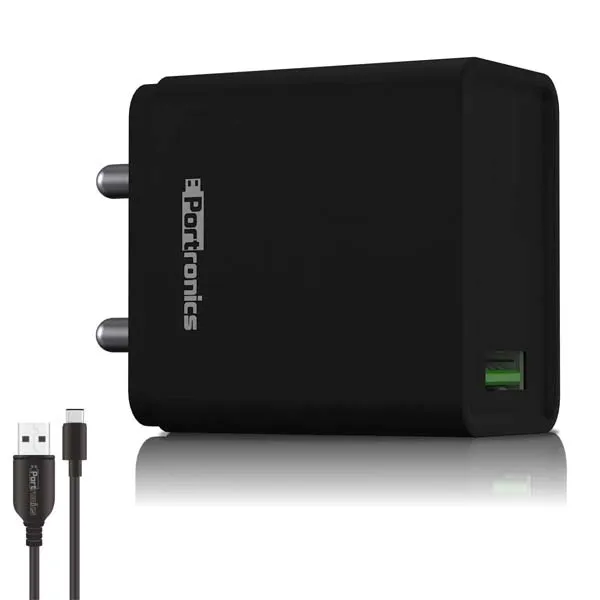 Portronics Adapto One 18W 3A Mach USB Charging Adapter (Black)