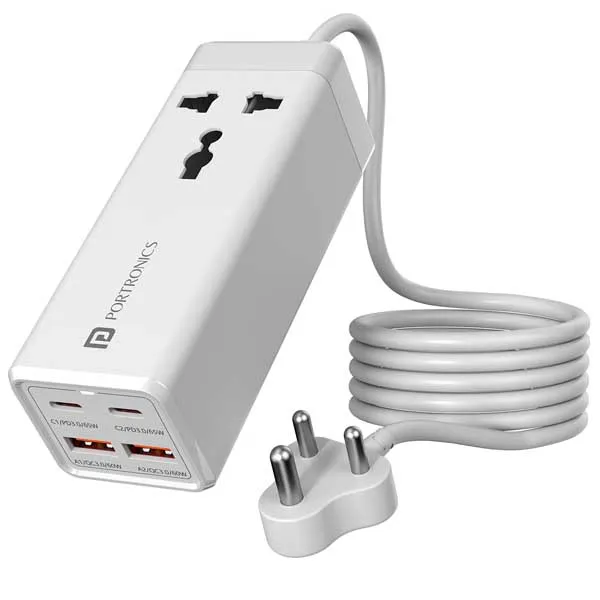 Portronics Adapto Volt 65 65W High Speed 5-in-1 Power Strip (White)