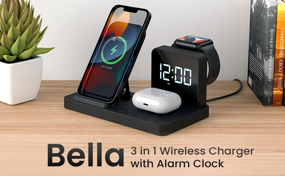 Portronics Bella 15 W 3 in 1 Wireless Charger for iPhone (Black) overview 1