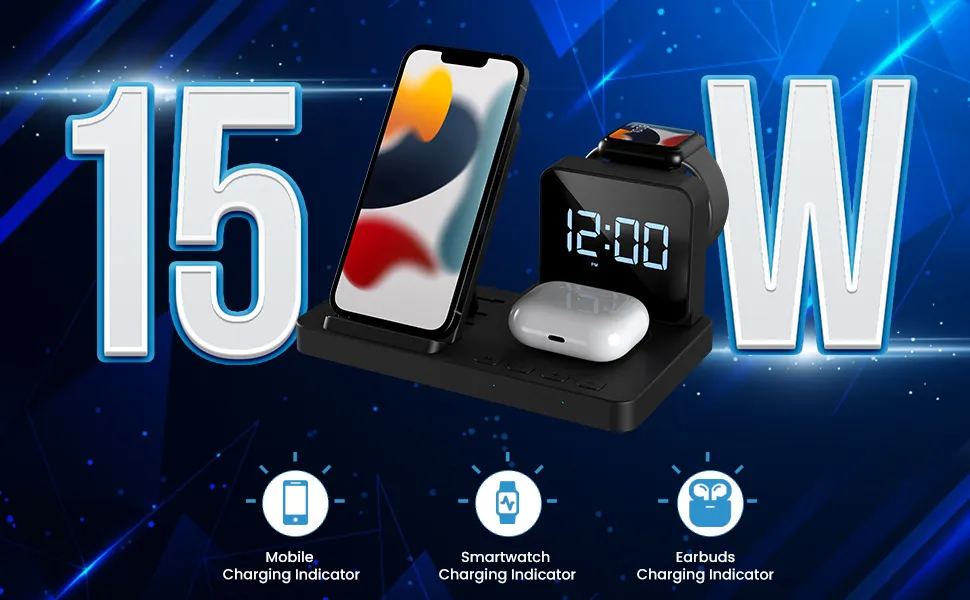 Portronics Bella 15 W 3 in 1 Wireless Charger for iPhone (Black) overview 4