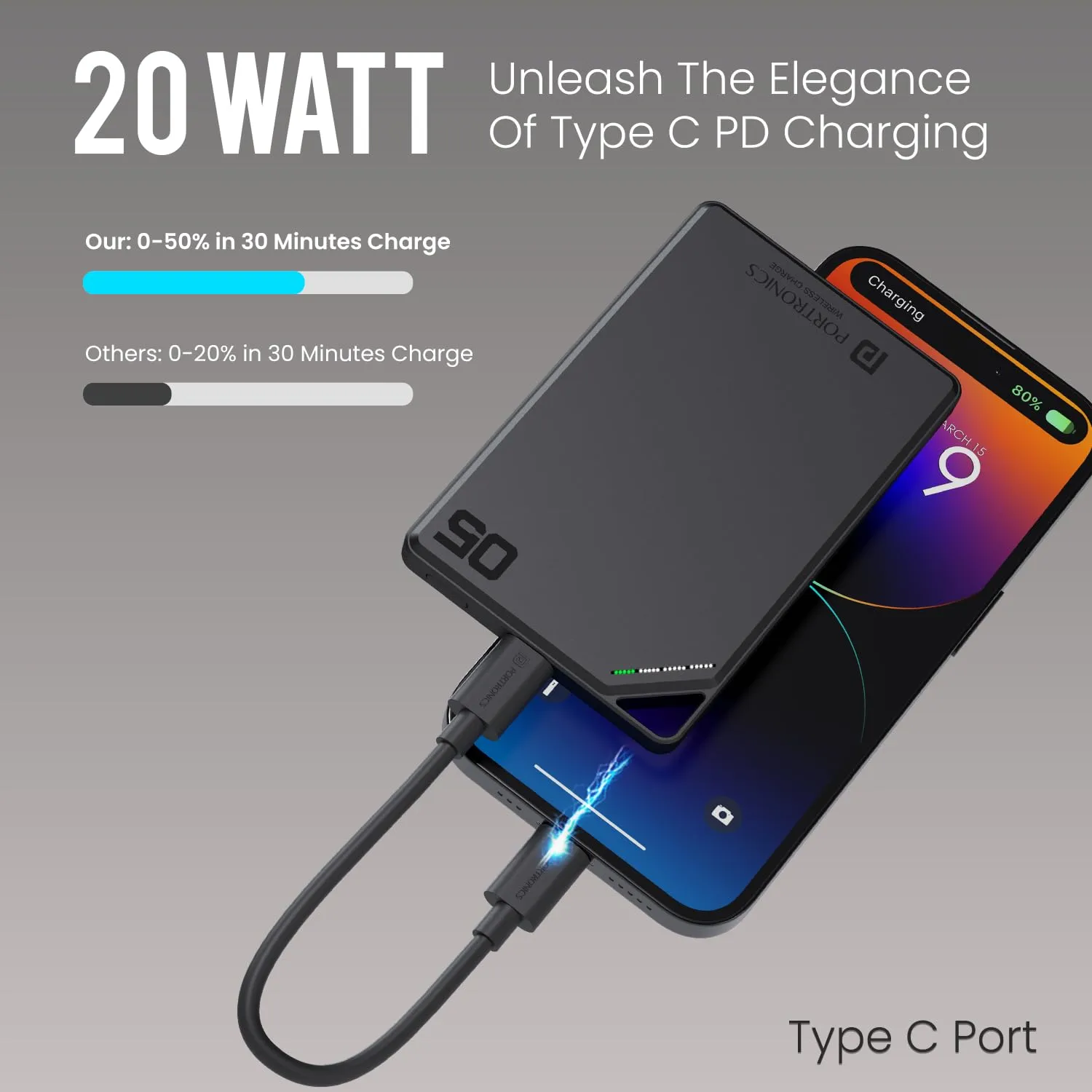 Portronics Boosty 5k 5000mAh 15W Wireless Magnetic Fast Charging Nano Powerbank overview 1