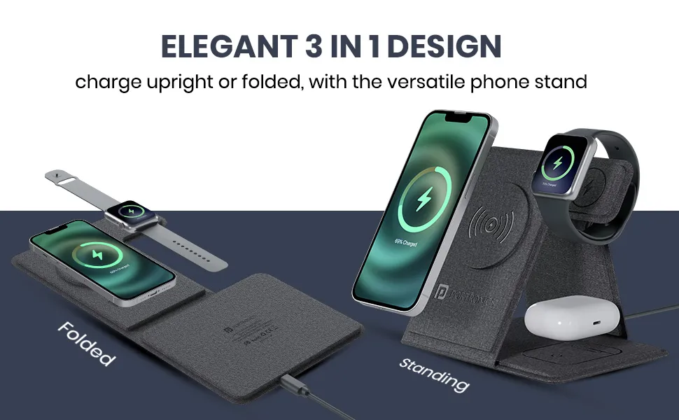 Portronics Freedom Fold 3 15W 3 in 1 Foldable MagSafe Compatible Wireless Charger overview 2