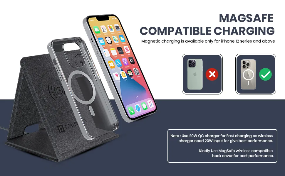 Portronics Freedom Fold 3 15W 3 in 1 Foldable MagSafe Compatible Wireless Charger overview 3