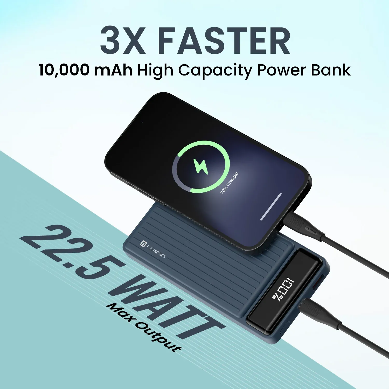 Portronics Luxcell B 10K 10000 mAh 22.5W Fast Charging Power Bank (Blue) overview 1