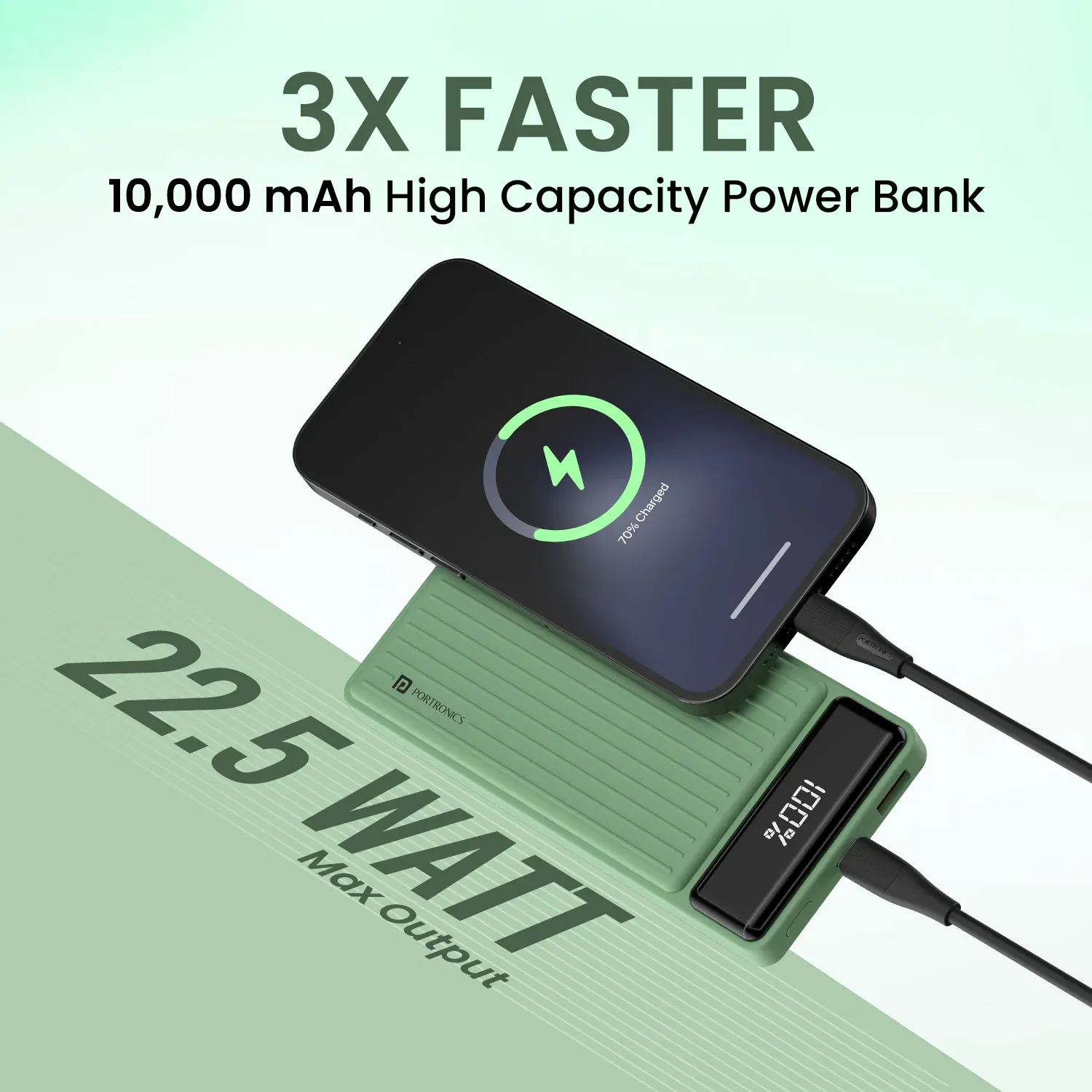 Portronics Luxcell B 10K 10000 mAh 22.5W Fast Charging Power Bank (Green) overview 1