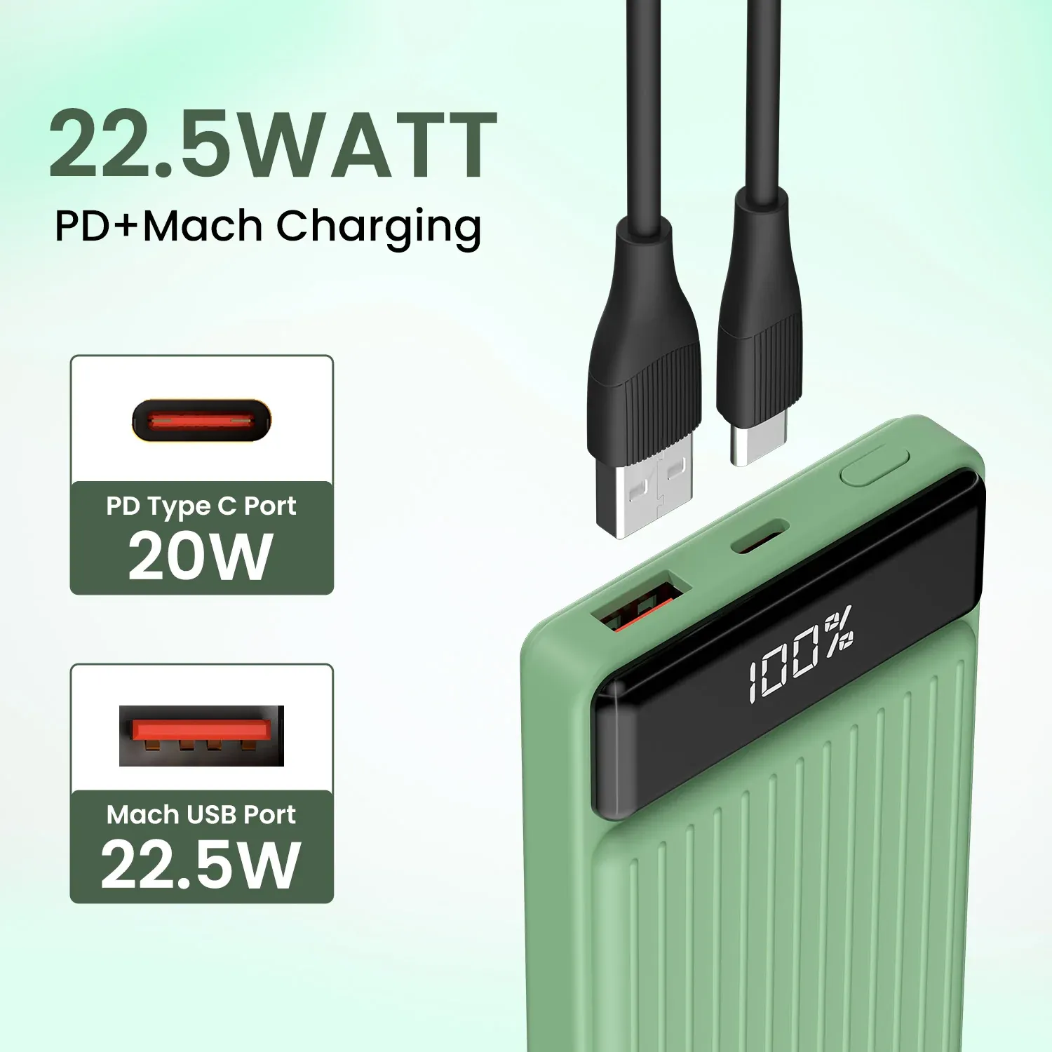 Portronics Luxcell B 10K 10000 mAh 22.5W Fast Charging Power Bank (Green) overview 4