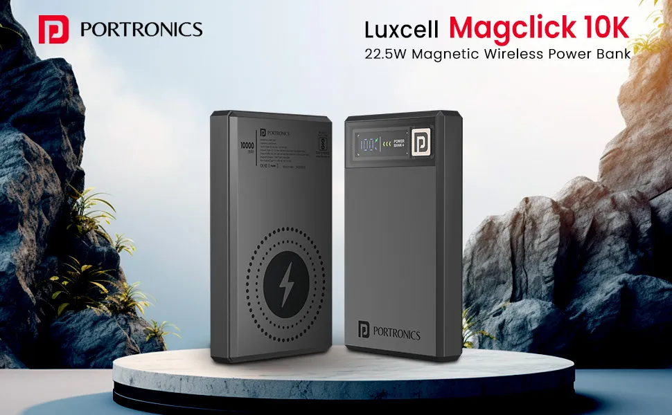 Portronics Luxcell MagClick 10k 10000 mAh 15W Magnetic Wireless Fast Charging Nano Power Bank (Dark Grey) overview 1