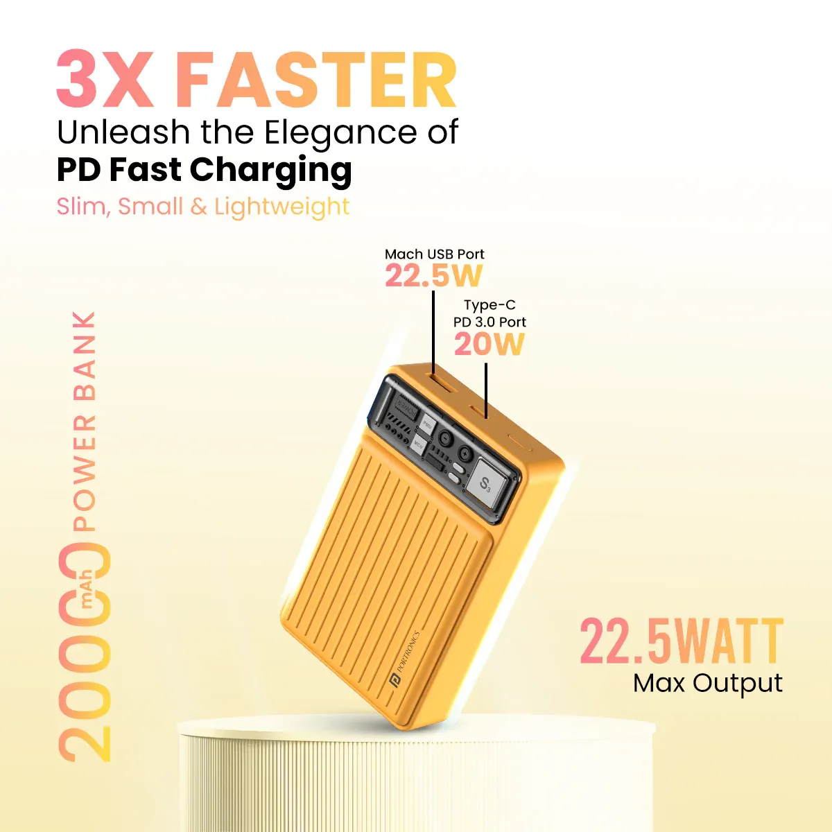 Portronics Luxcell Mini 20K Advanced 20000 mAh Smallest Power Bank (Yellow) overview 1