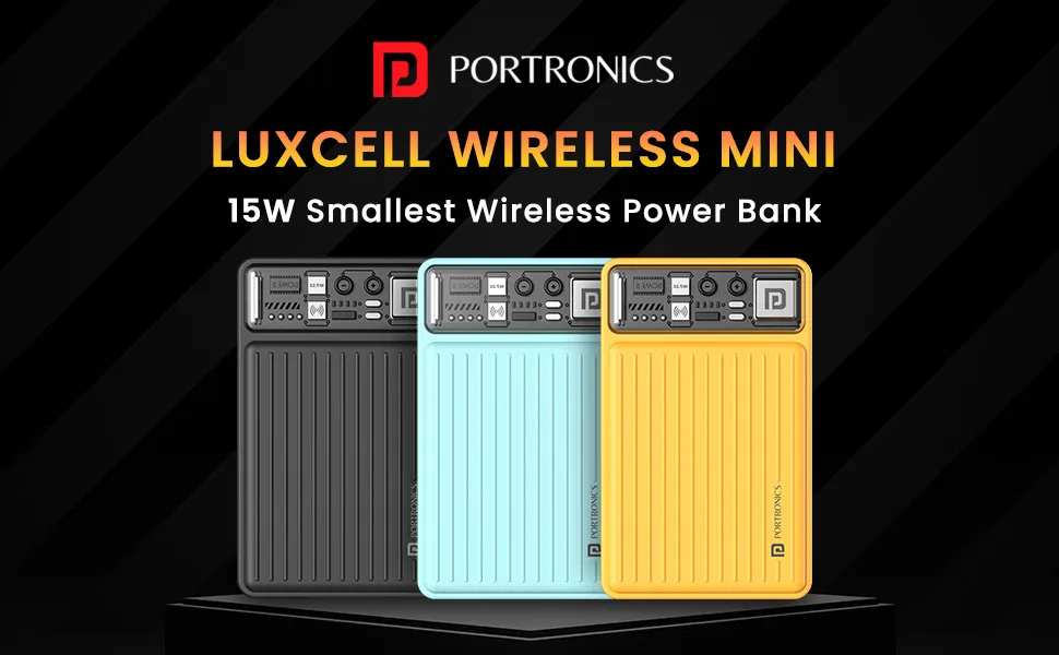 Portronics Luxcell Wireless Mini 10k 10000mAh 15W Magnetic Wireless Fast Charging Nano Power Bank (Light Blue) overview 1
