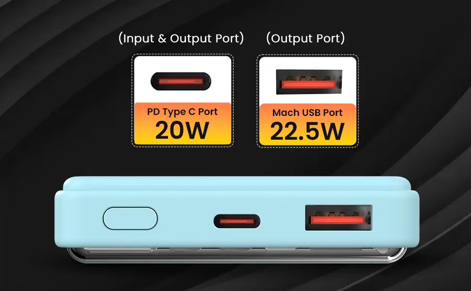 Portronics Luxcell Wireless Mini 10k 10000mAh 15W Magnetic Wireless Fast Charging Nano Power Bank (Light Blue) overview 5