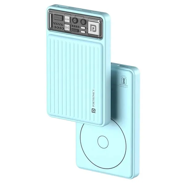 Portronics Luxcell Wireless Mini 10k 10000mAh 15W Magnetic Wireless Fast Charging Nano Power Bank (Light Blue)