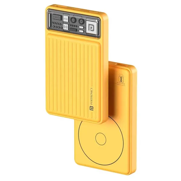 Portronics Luxcell Wireless Mini 10k 10000mAh 15W Magnetic Wireless Fast Charging Nano Power Bank (Yellow)