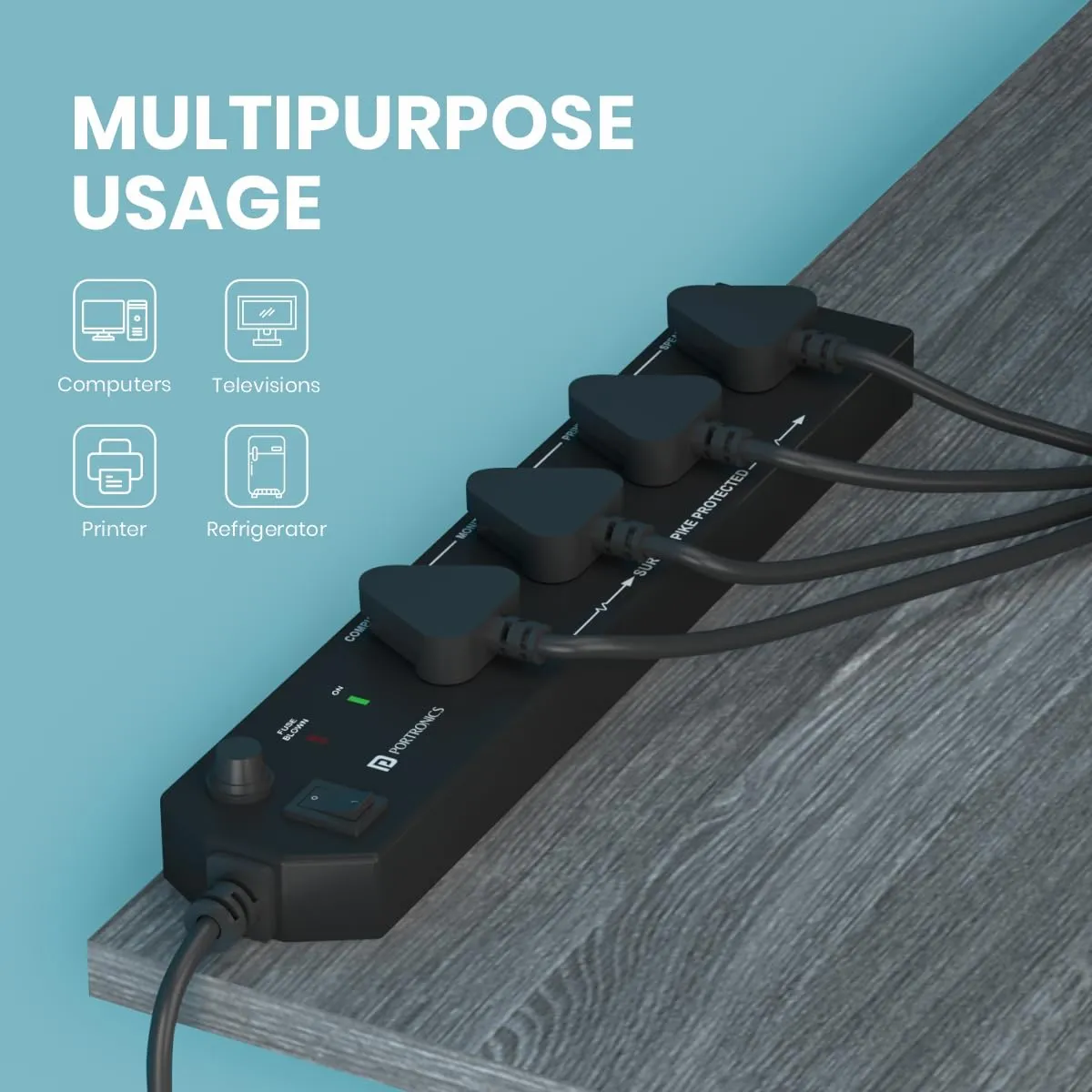 Portronics Power Plate 10 Extension Board with 4 Universal Sockets (Black) overview 3