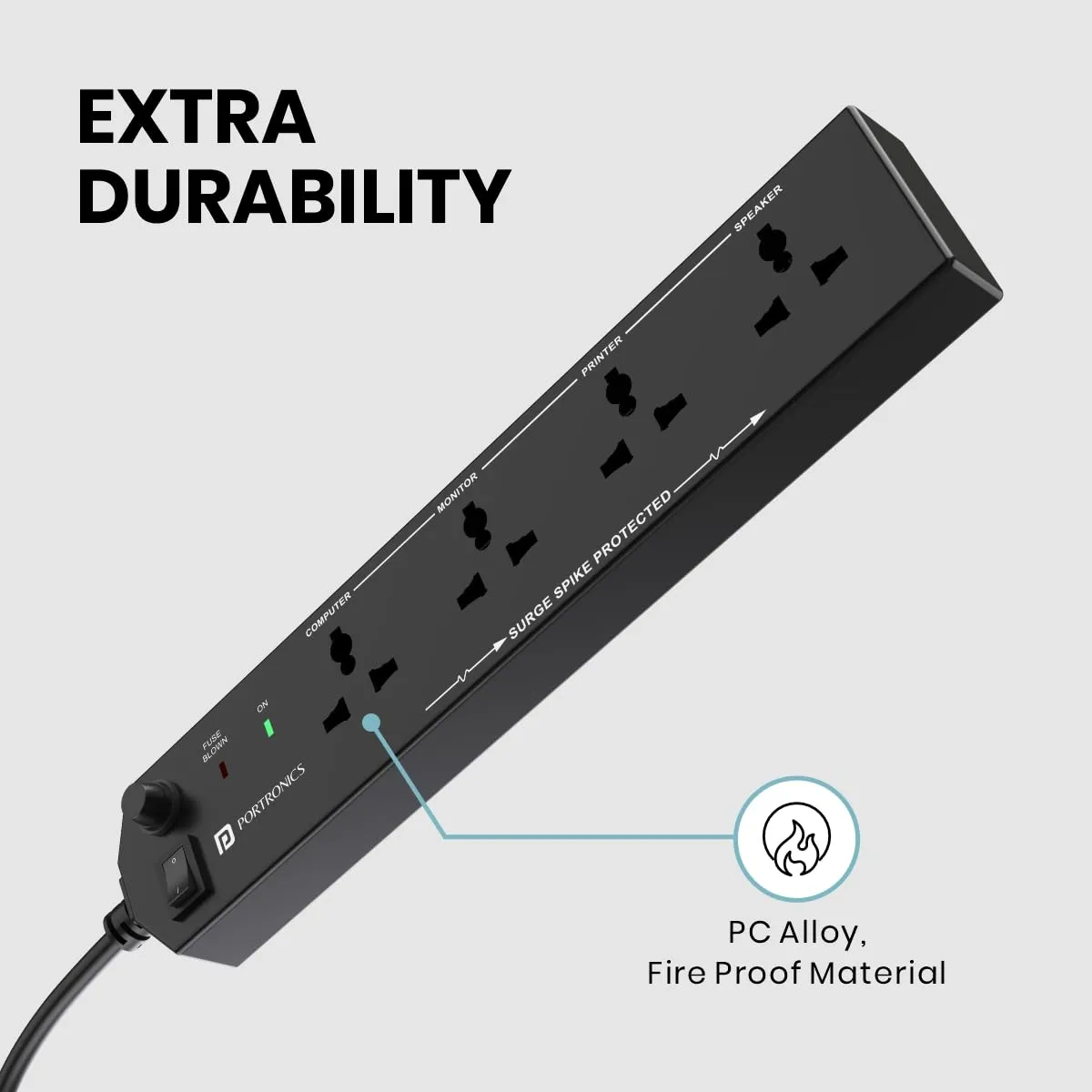 Portronics Power Plate 10 Extension Board with 4 Universal Sockets (Black) overview 6