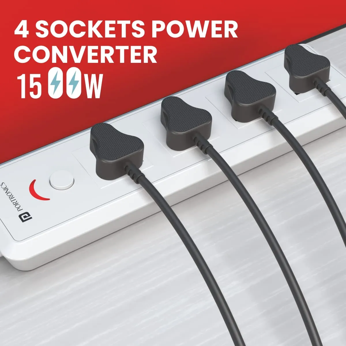 Portronics Power Plate 11 1500W Extension Board with 4 Power Sockets (White) overview 1