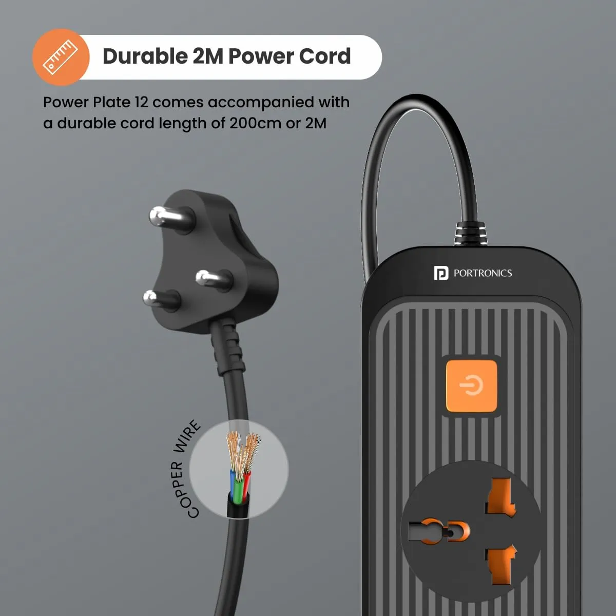 Portronics Power Plate 12 Extension Board with 4 Universal Sockets (Black) overview 1