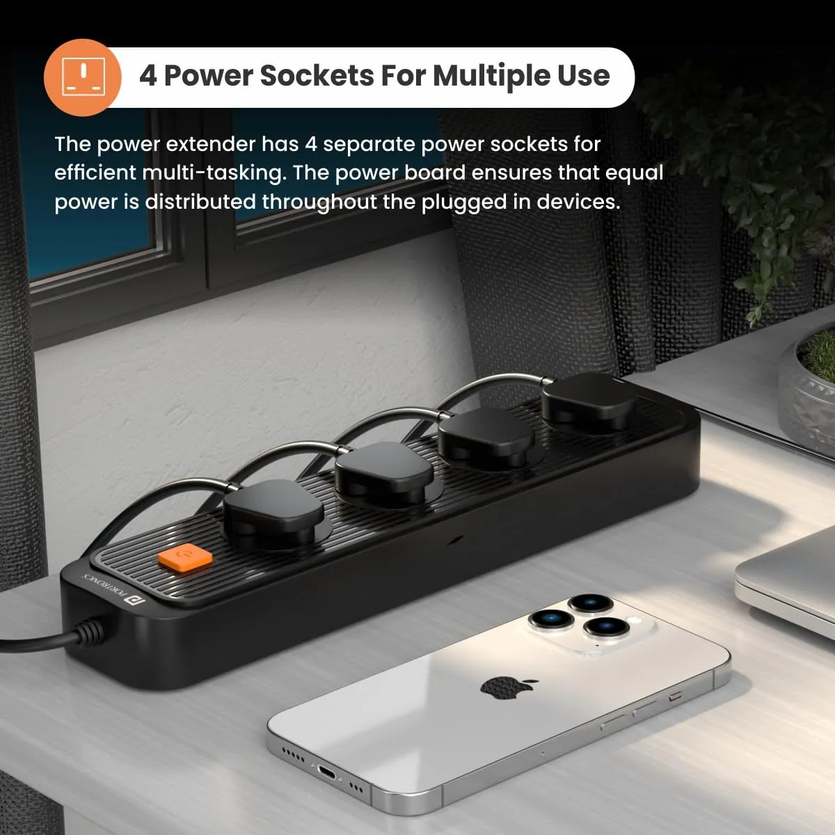 Portronics Power Plate 12 Extension Board with 4 Universal Sockets (Black) overview 2