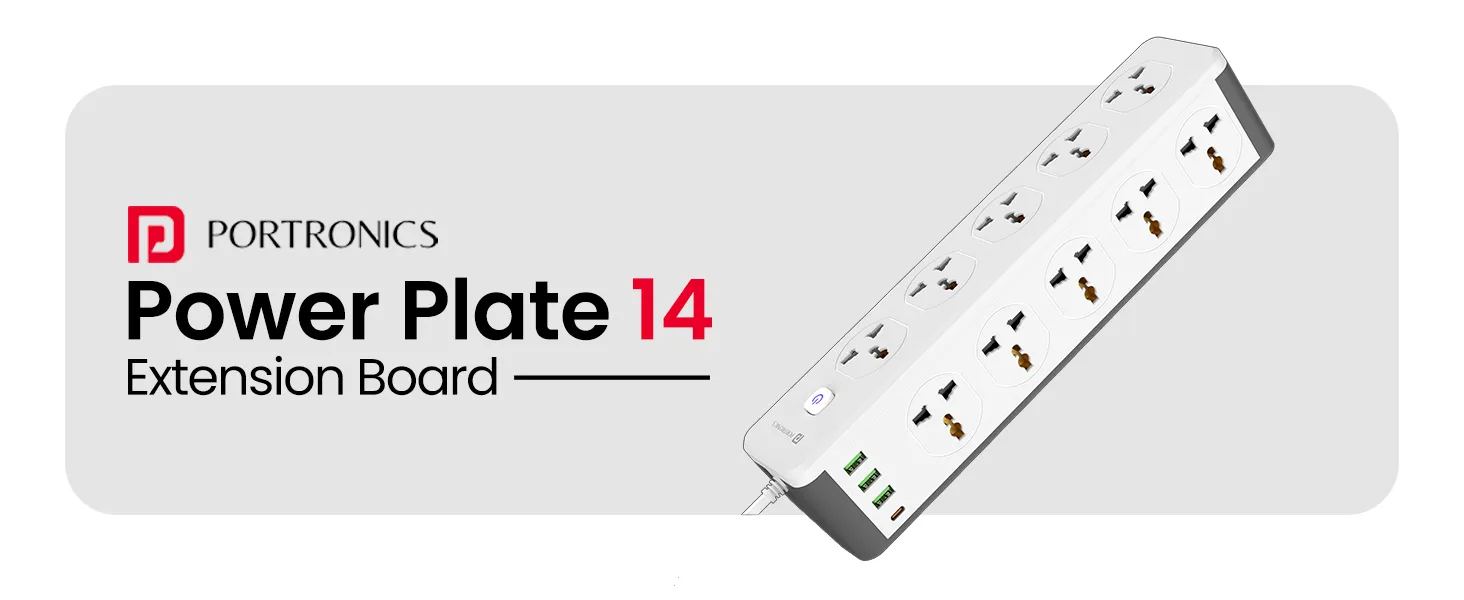 Portronics Power Plate 14 Extension Board with 10 Universal Sockets (White) overview 1