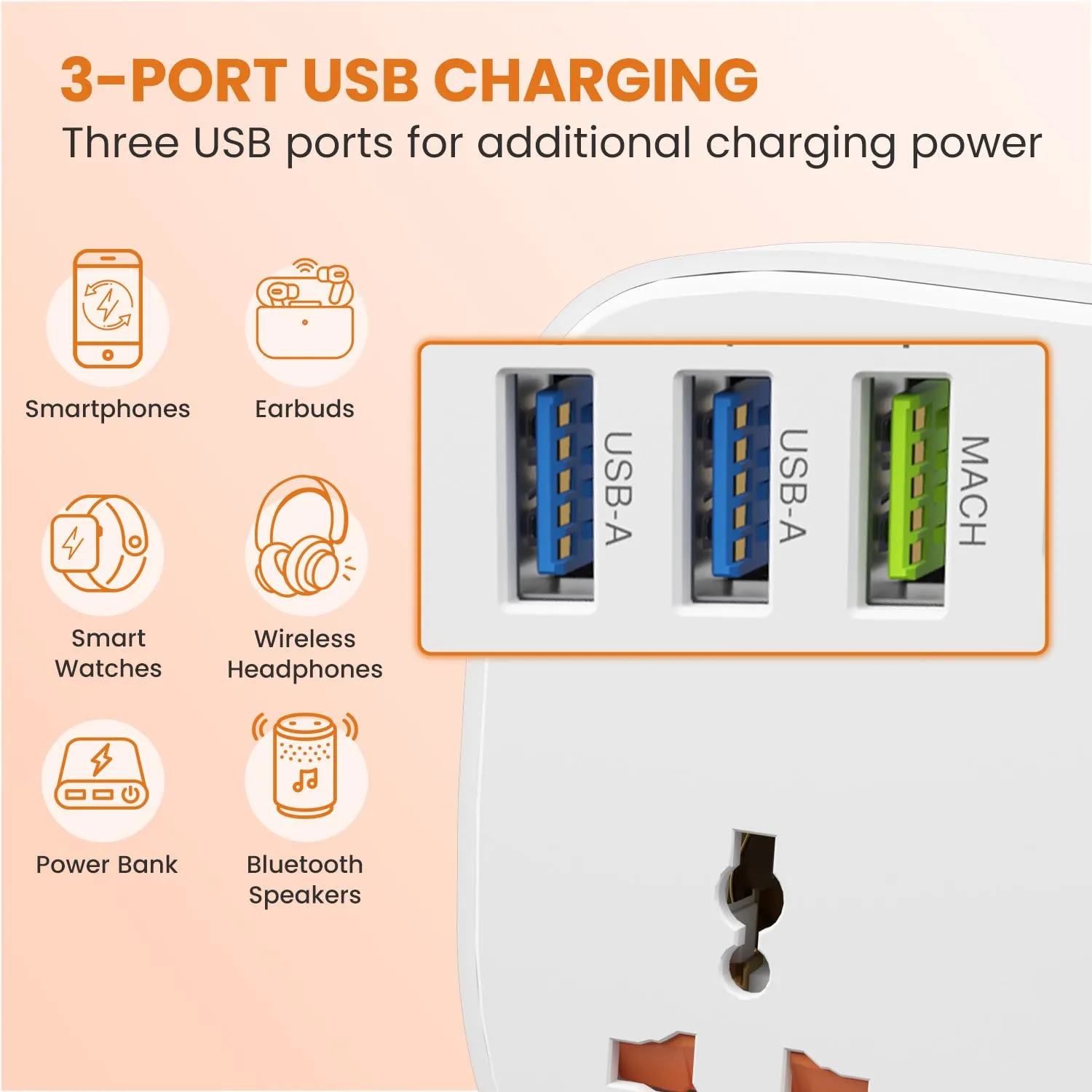 Portronics Power Plate 16 Extension Board with 45W Type-C PD Charging (6 Amp, White) overview 3
