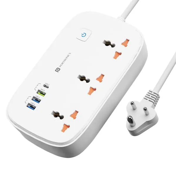 Portronics Power Plate 16 Extension Board with 45W Type-C PD Charging (6 Amp, White)