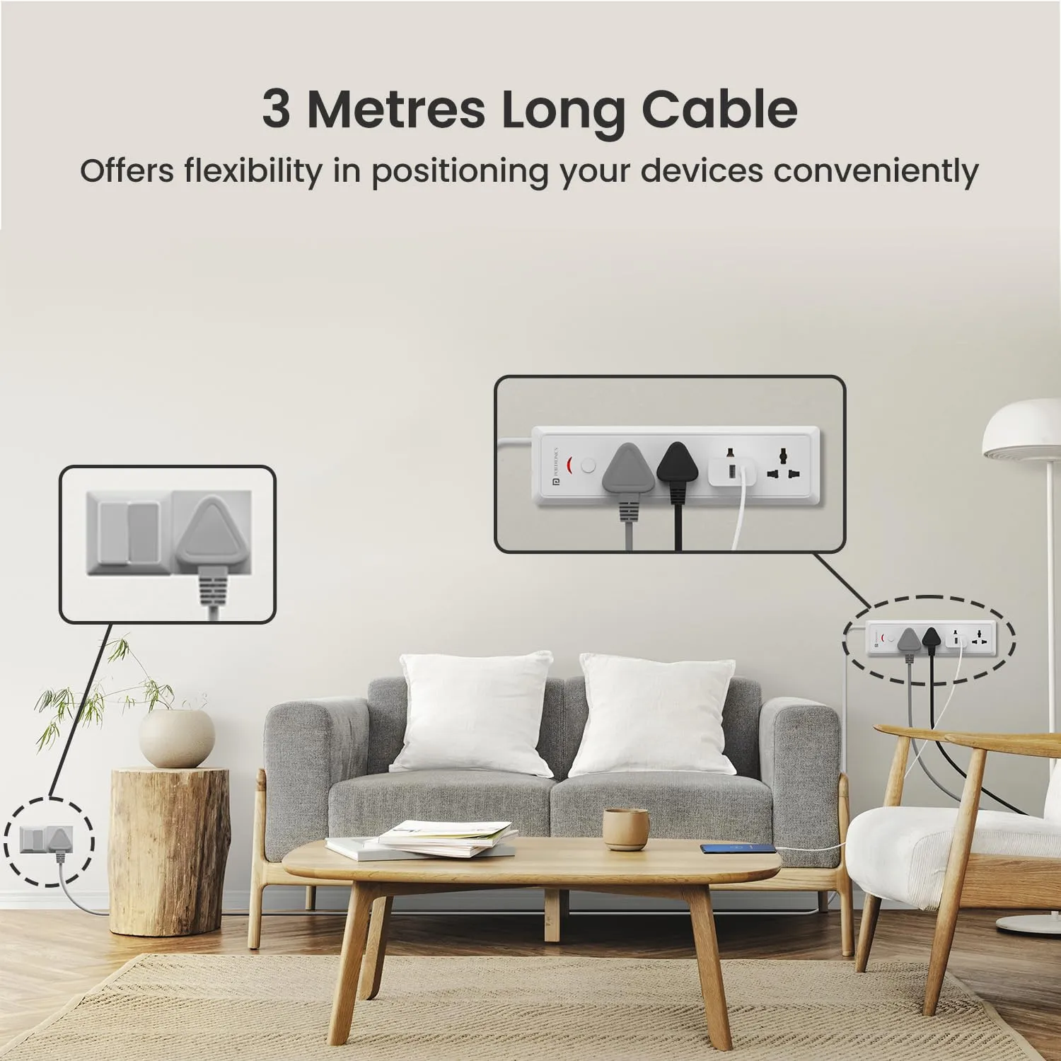 Portronics Power Plate 17 Extension Board with 4 Universal Sockets (White) overview 3