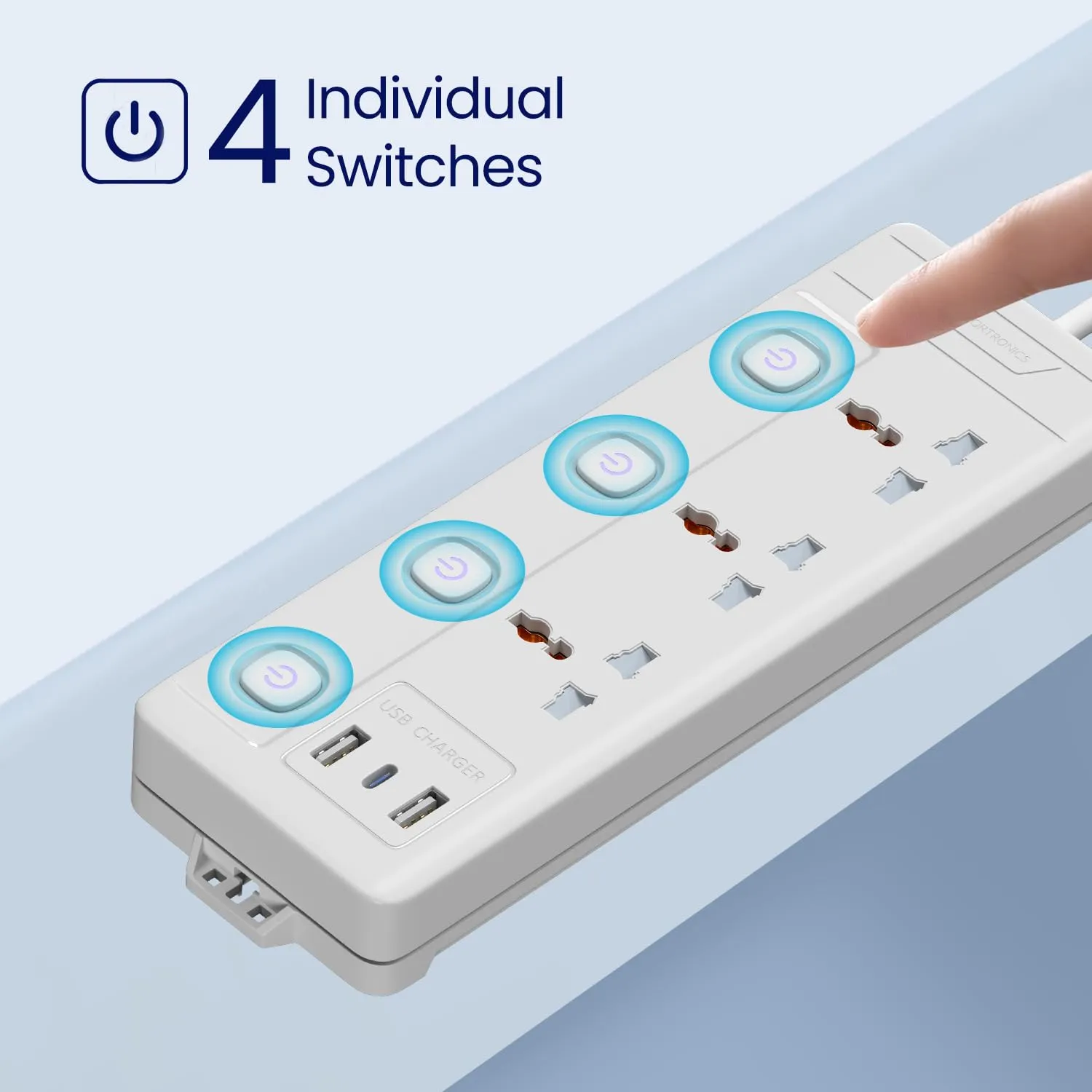 Portronics Power Plate 18 Extension Board with 3 Universal Power Sockets (White) overview 5