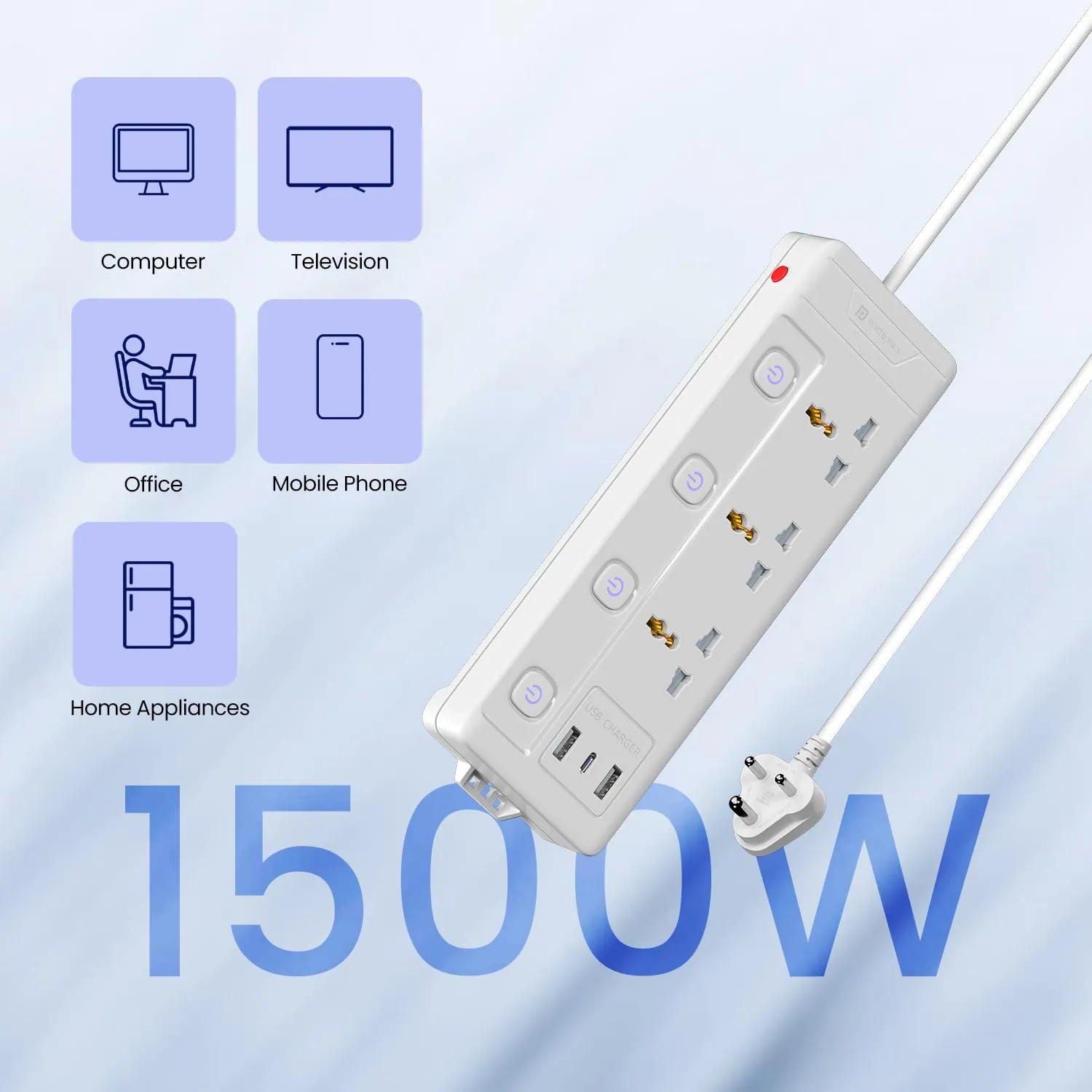 Portronics Power Plate 18 Extension Board with 3 Universal Power Sockets (White) overview 6