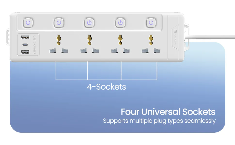 Portronics Power Plate 19 Extension Board with 4 Universal Sockets (White) overview 2