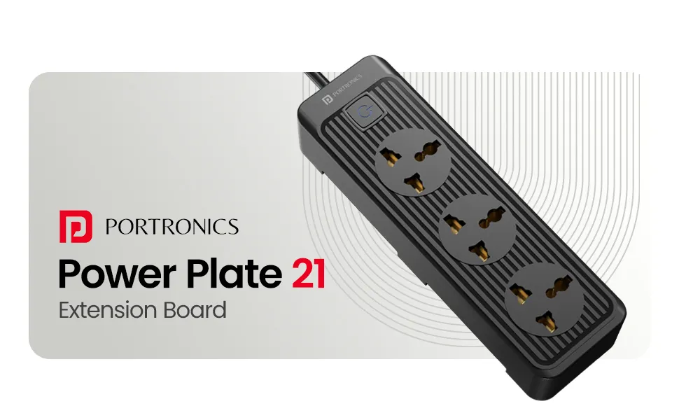 Portronics Power Plate 21 Extension Board with 3 Universal Sockets (Black) overview 1