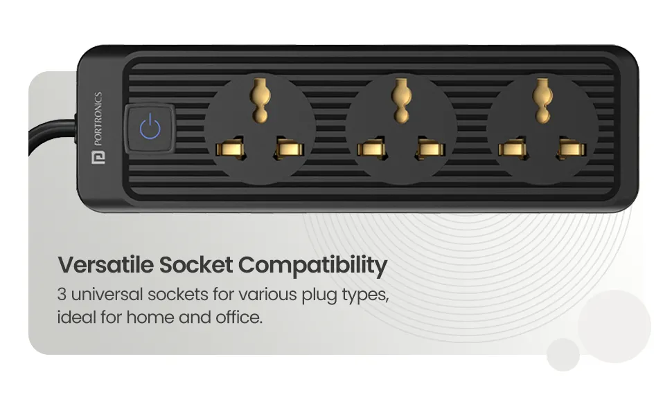 Portronics Power Plate 21 Extension Board with 3 Universal Sockets (Black) overview 2