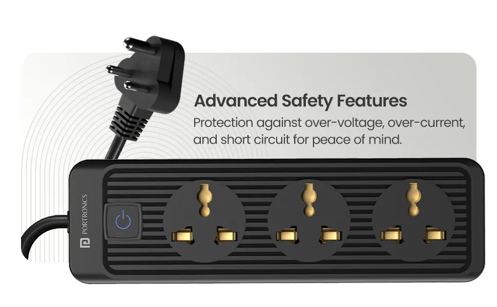 Portronics Power Plate 21 Extension Board with 3 Universal Sockets (Black) overview 6