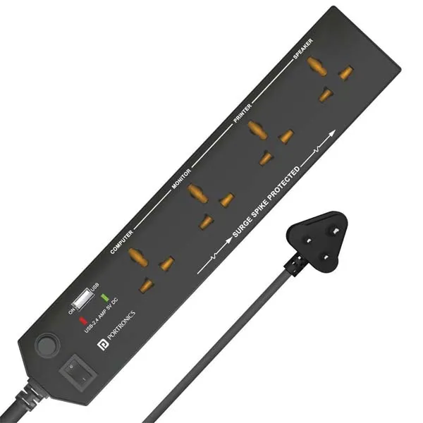 Portronics Power Plate 4 Extension Board with 4 Universal Sockets (Black)