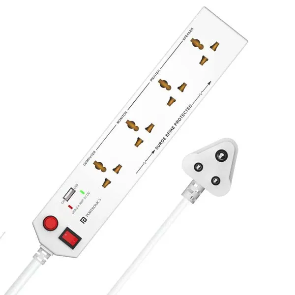 Portronics Power Plate 4 Extension Board with 4 Universal Sockets (White)