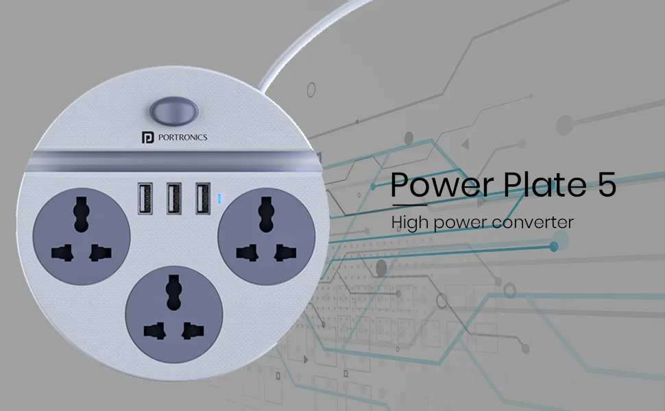 Portronics Power Plate 5 1500W 3 Socket Extension Boards (White) overview 1