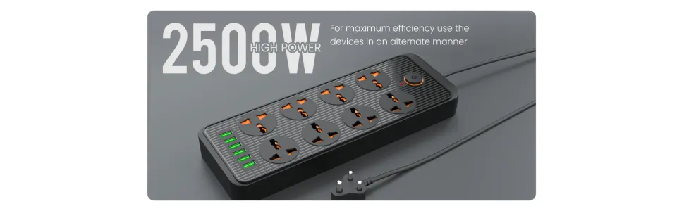 Portronics Power Plate 7 with 6 USB Port + 8 Power Sockets Power Strip Extension Board overview 2
