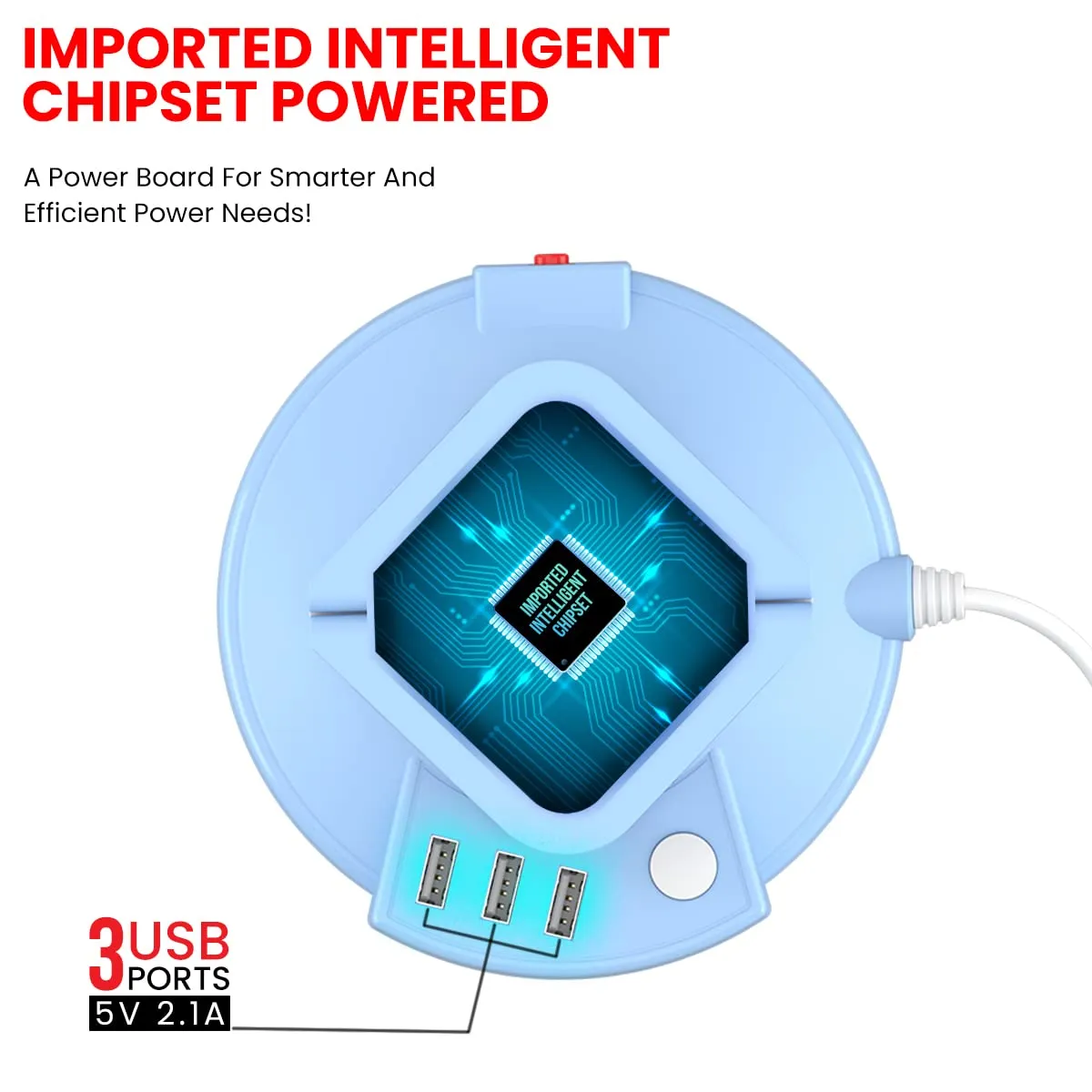 Portronics Power Plate 9 with 3 USB Ports + 8 Power Sockets Extension Board (Blue) overview 3