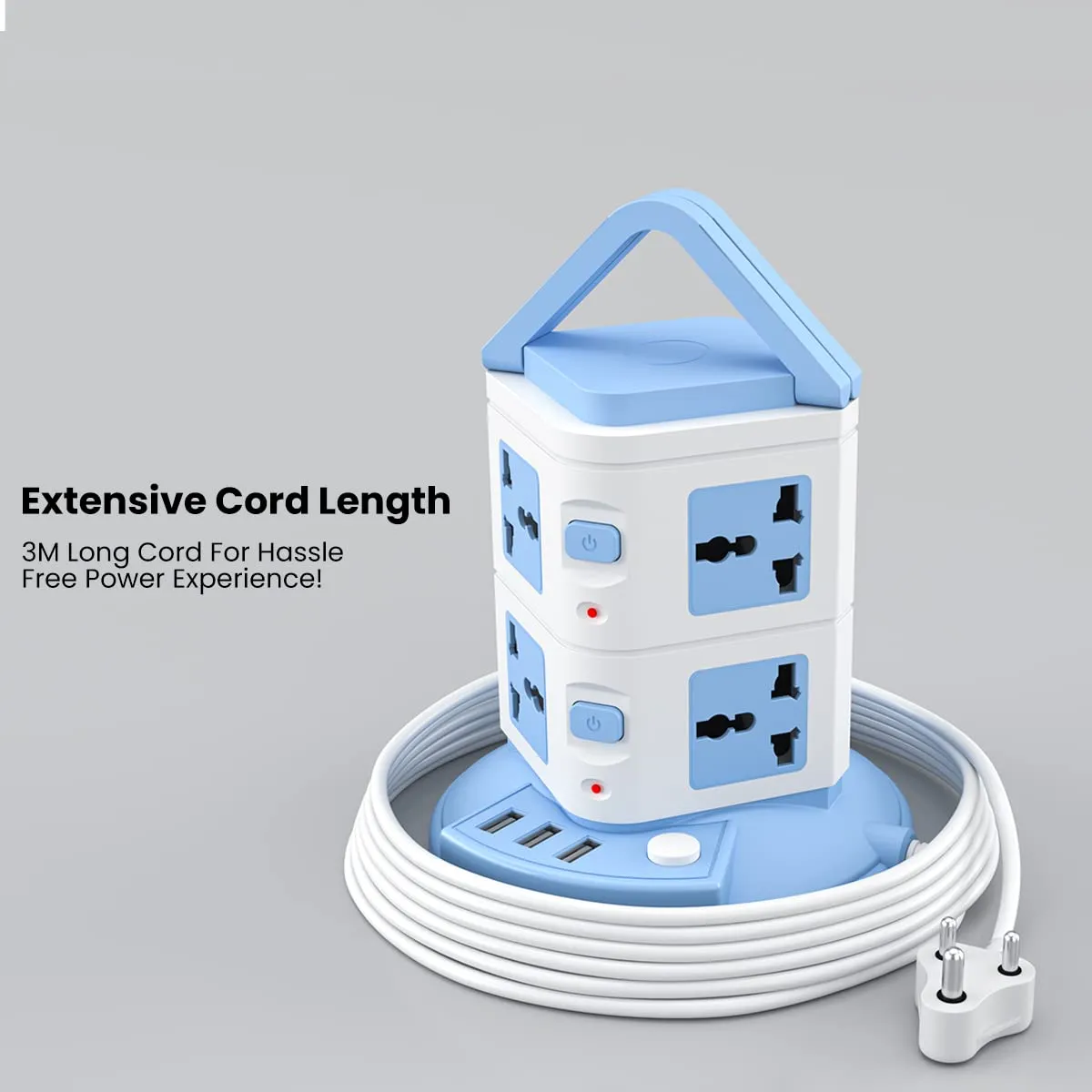 Portronics Power Plate 9 with 3 USB Ports + 8 Power Sockets Extension Board (Blue) overview 4