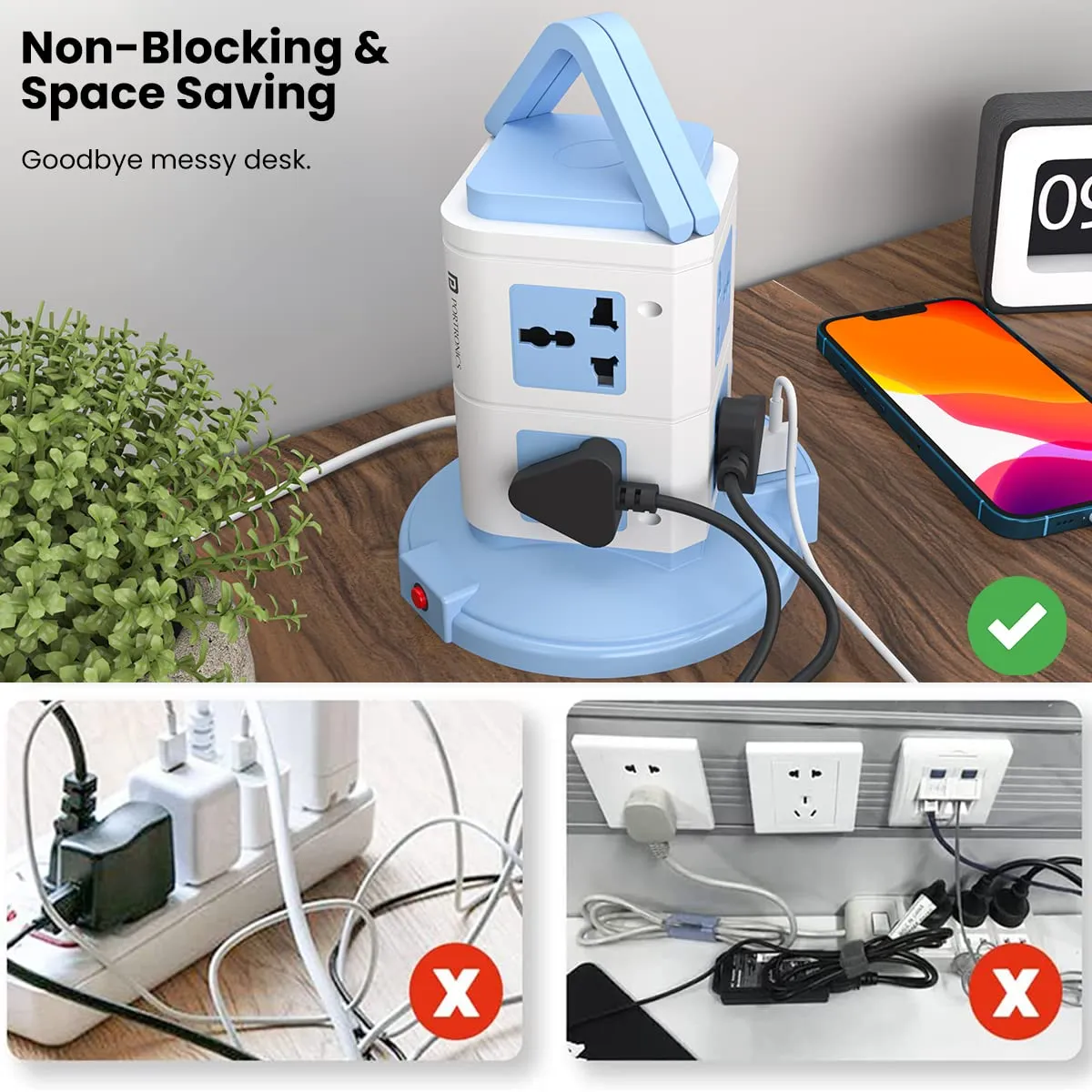 Portronics Power Plate 9 with 3 USB Ports + 8 Power Sockets Extension Board (Blue) overview 5