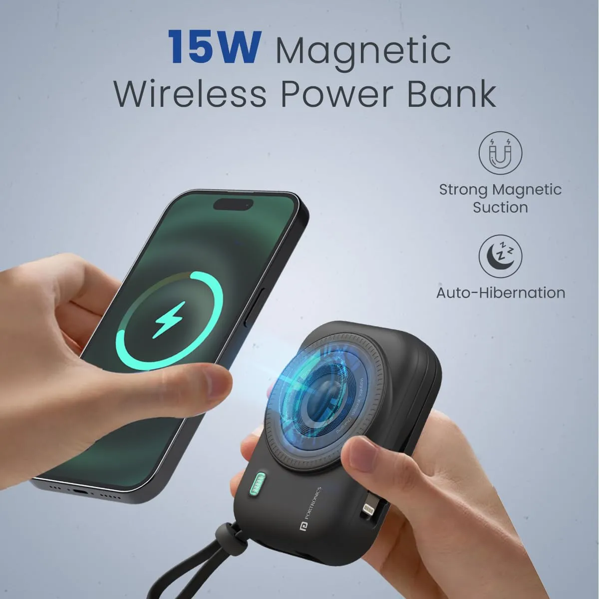 Portronics Power Shutter 10000mAh 15W Magnetic Wireless Fast Charging Powerbank (Black) overview 4