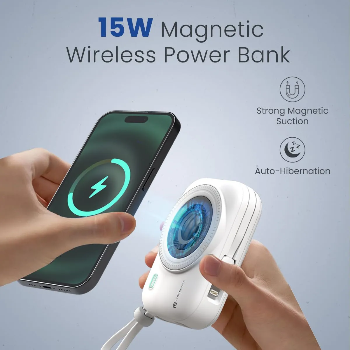 Portronics Power Shutter 10000mAh 15W Magnetic Wireless Fast Charging Powerbank (White) overview 5