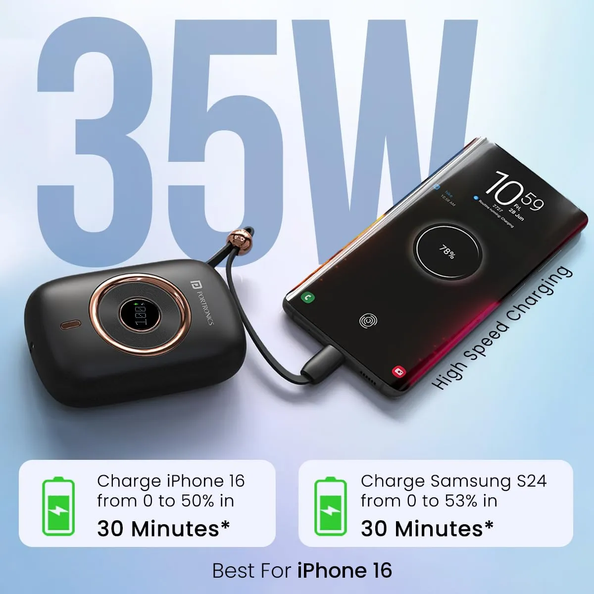 Portronics Power Shutter Pro 35W 10000mAh SuperFast Charging Wired Powerbank (Black) overview 2