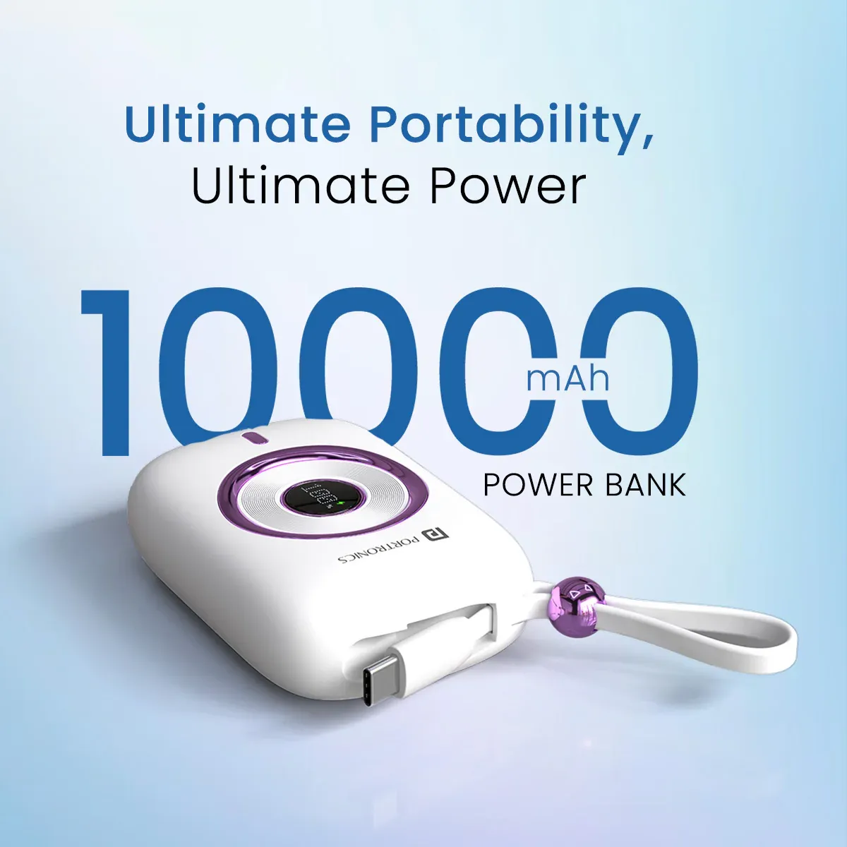 Portronics Power Shutter Pro 35W 10000mAh SuperFast Charging Wired Powerbank (White) overview 1
