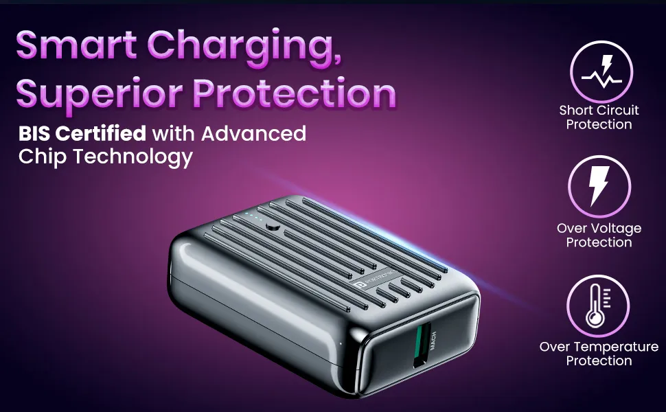 Portronics Zapcell 10k 10000mAh 22.5W Pocket Size Nano Powerbank (Black) overview 5