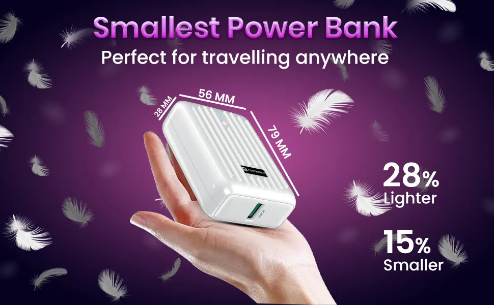 Portronics Zapcell 10k 10000mAh 22.5W Pocket Size Nano Powerbank (White) overview 6