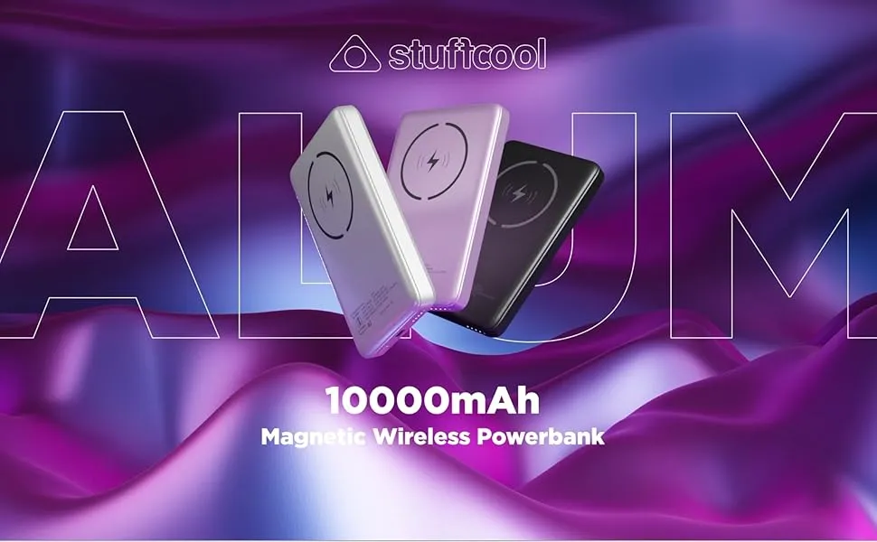 Stuffcool Alum 10000mAh Made in India Aluminium Metallic Magnetic Wireless Powerbank for iPhone 12/13/14/15 Series (Silver) overview 1