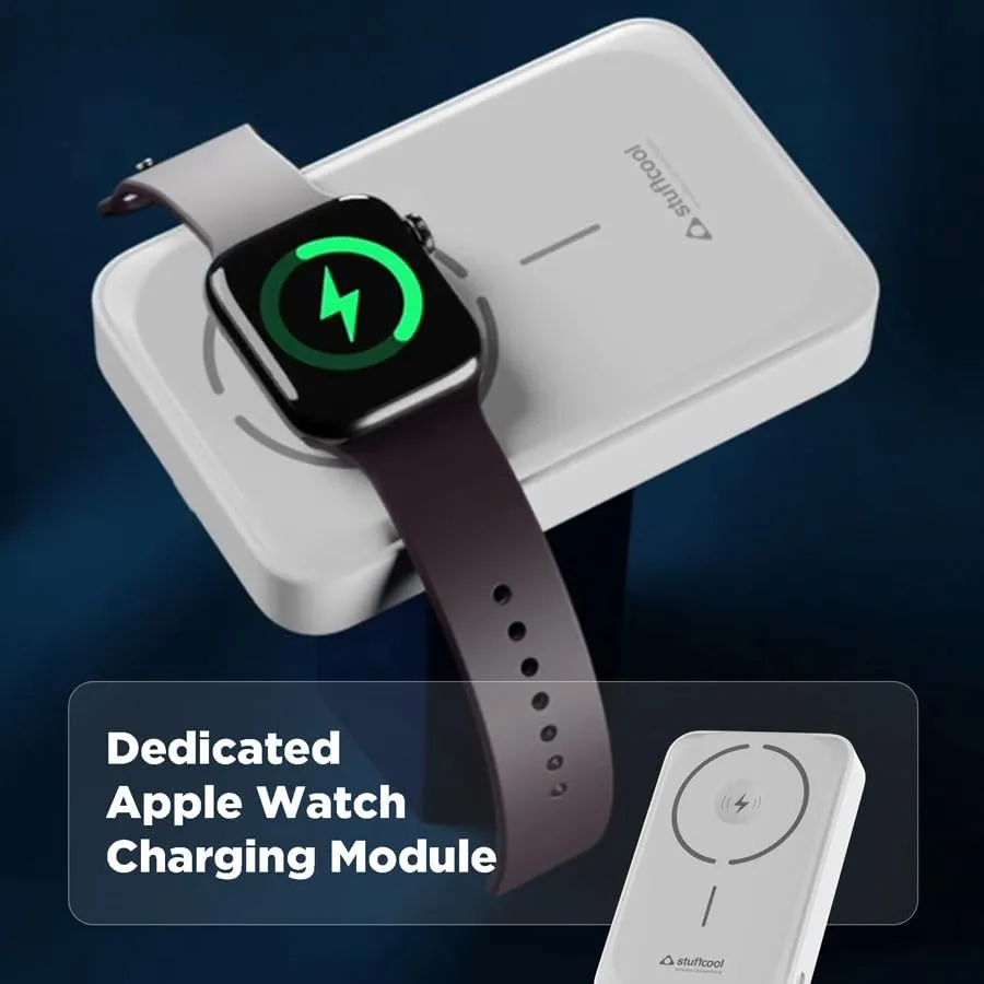 Stuffcool Click Duo 10000mAh Magnetic Wirelsss Powerbank for iPhone 16/15/14/13/12 with Apple Watch Charging Featuring Type-C Port PD 20W to Charge iPhone 50% in 30 mins overview 1