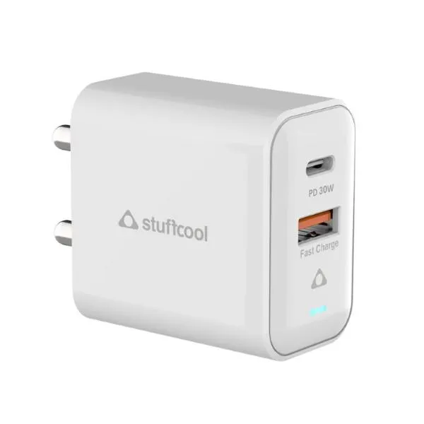 Stuffcool Flow 30 Type C Power Delivery + USB A 30 W Adapter, White