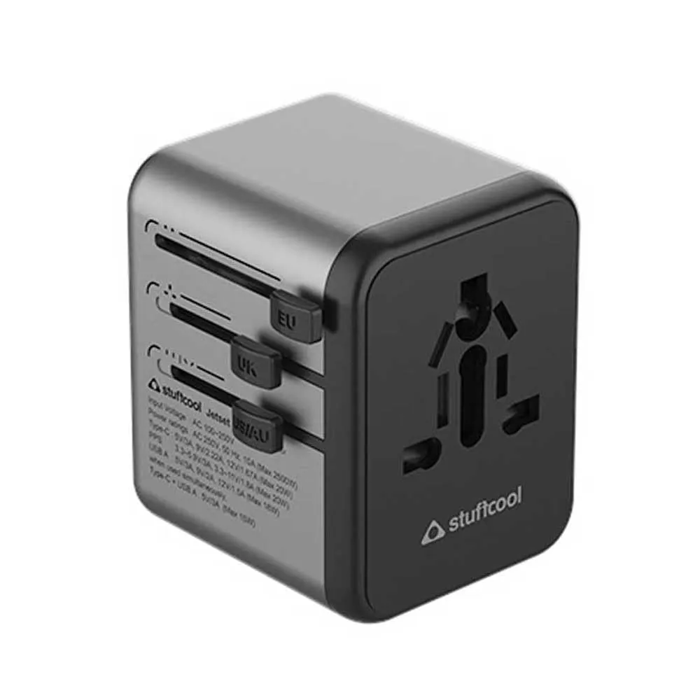 Stuffcool Jetset Made in India Universal Travel Adapter with US, UK, EU, AUS pins, Works in 150+ Countries, with PD20W Type C Port and 18W Type A Port Built in, Charges iPhones 50% in 30 mins