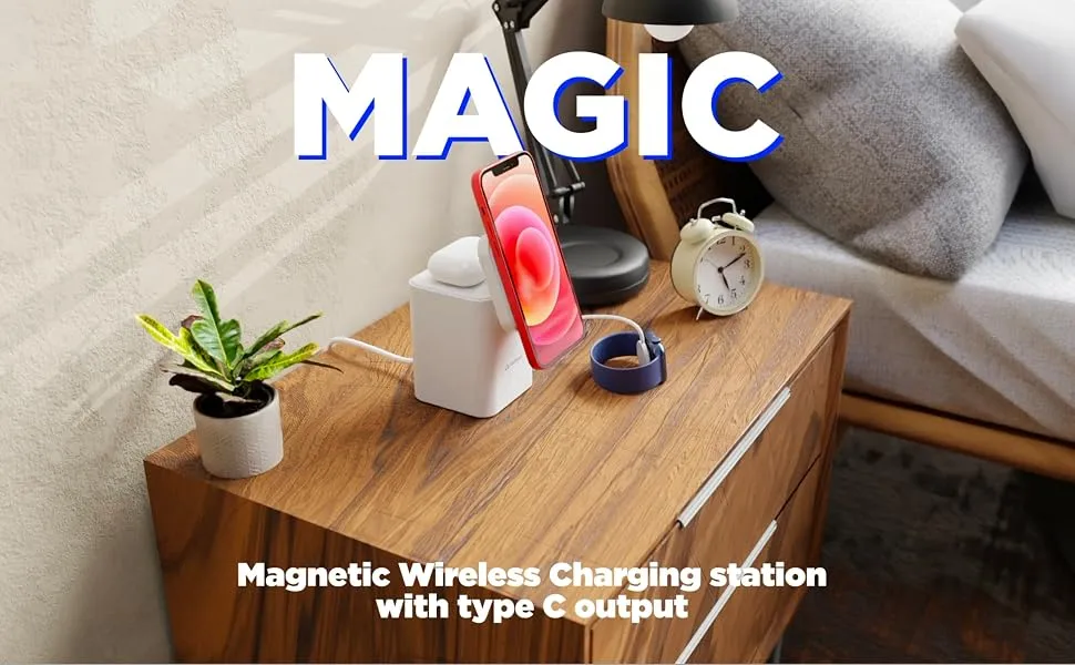 Stuffcool Magic 2 in 1 Magnetic Wireless Charging Station With Type C Ouput. overview 2
