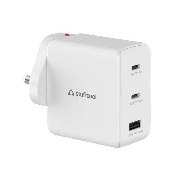 Stuffcool Nomad GaN Charger 102W PD PPS Supports Super Fast Charging 2.0, Charges macbooks, laptops, DSLRs, Gaming Console, with Exchangeable EU, USA, and UK pins Works with 100+ Countries